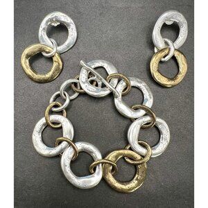 Kathleen O'Rourke Modernist Sterling Silver Mixed Metal Bracelet & Earrings